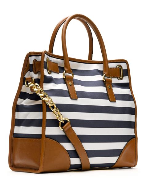 michael kors hamilton navy blue white stripe|michael kors blue and white striped bag .